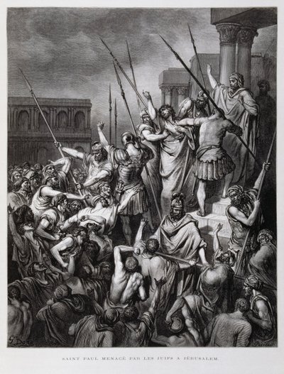 Paulus angripen av judarna i Jerusalem, illustration från Dore-bibeln av Gustave Dore