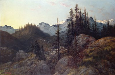 Soluppgång i Alperna (olja på duk) av Gustave Dore