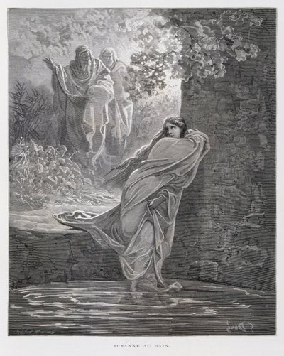 Susanna i badet (Dan. 13:1-26), Illustration från Dore-bibeln av Gustave Dore