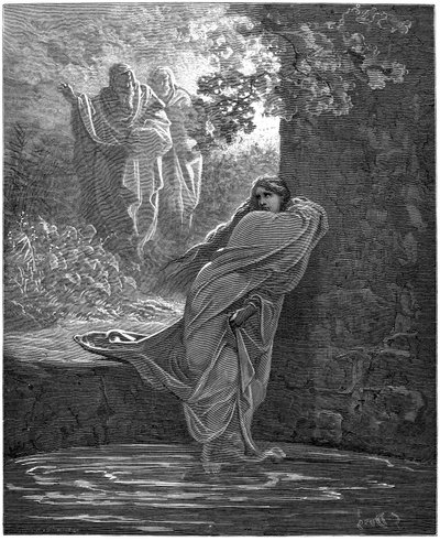 Suzanne i badet: illustration av Gustave Dore (1832-1883) för The Bible av Gustave Dore