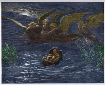 Barnet Moses på Nilen omgiven av skyddsänglarna - av Gustave Dore