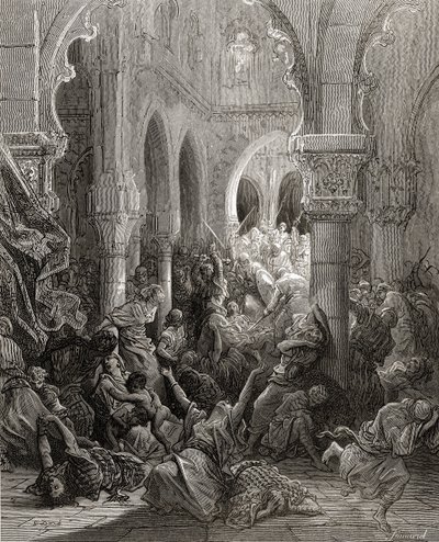 Korsfararna massakerar invånarna i Caesarea, illustration från 