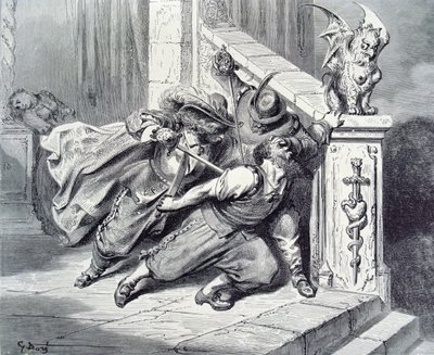 The Death of Bluebeard, illustration för "Bluebeard" av Charles Perrault (1628-1703) 1893 av Gustave Dore