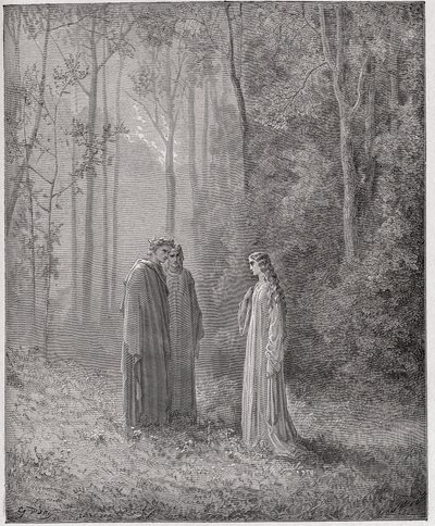 Den gudomliga komedin (La Divina Comedia, La Divine Comedie), Purgatorio, Canto 5: Dante talar med Pia de Tolomei (Tolommei) - av Dante Alighieri (1265-1321) - Illustration av Gustave Dore (1832-1883) av Gustave Dore