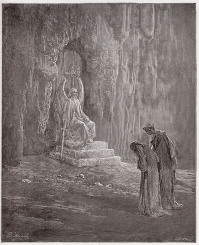 The Divine Comedy (La Divina Comedia, La Divine Comedie), Purgatorio, Canto 9: Dante and Vergilius at the portals of Purgatory - av Dante Alighieri (1265-1321) - Illustration av Gustave Dore (1832-1883) av Gustave Dore