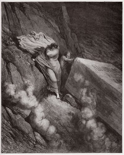 Den gudomliga komedin (La Divina Commedia, La Divine Comedie), Inferno, Canto 11: Påven Anastasius II:s brinnande grav - av Dante Alighieri (1265-1321) - Illustration av Gustave Dore (1832-1883) av Gustave Dore