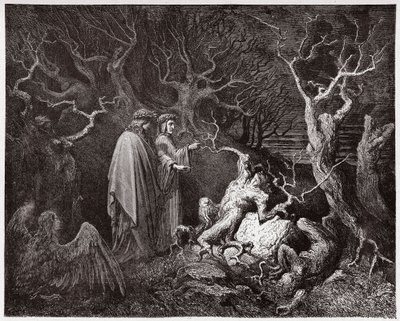 Den gudomliga komedin (La Divina Commedia, La Divine Comedie), Inferno, Canto 13: Självmorden i skogen - av Dante Alighieri (1265-1321) - Illustration av Gustave Dore (1832-1883) av Gustave Dore