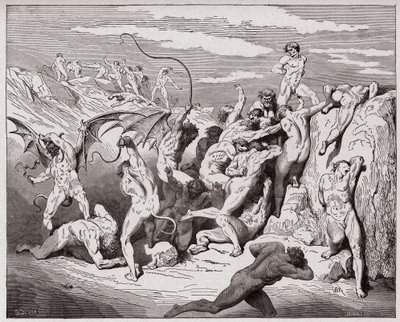 The Divine Comedy (La Divina Commedia, La Divine Comedie), Inferno, Canto 18: Devils and seducers - av Dante Alighieri (1265-1321) - Illustration av Gustave Dore (1832-1883) av Gustave Dore