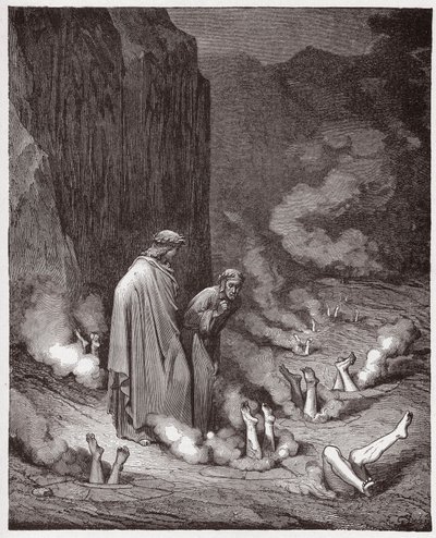 The Divine Comedy (La Divina Commedia, La Divine Comedie), Inferno, Canto 19: Dante tillrättavisar påven Nicholas III i den fjärde bolgia - av Dante Alighieri (1265-1321) - Illustration av Gustave Dore (1832-1883) av Gustave Dore