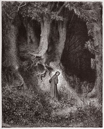 Den gudomliga komedin (La Divina Commedia, La Divine Comedie), Inferno, Canto 1: Dante i den vilda skogen - av Dante Alighieri (1265-1321) - Illustration av Gustave Dore (1832-1883) av Gustave Dore