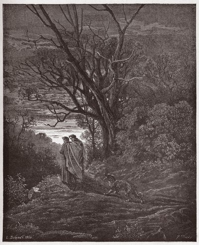 The Divine Comedy (La Divina Commedia, La Divine Comedie), Inferno, Canto 1: The she-wolf appears - av Dante Alighieri (1265-1321) - Illustration av Gustave Dore (1832-1883) av Gustave Dore