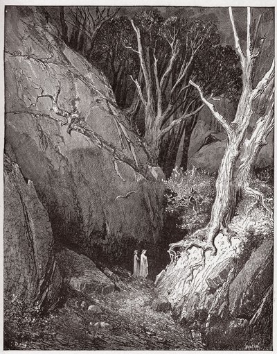 The Divine Comedy (La Divina Commedia, La Divine Comedie), Inferno, Canto 1: Virgil och Dante börjar sin resa - av Dante Alighieri (1265-1321) - Illustration av Gustave Dore (1832-1883) av Gustave Dore
