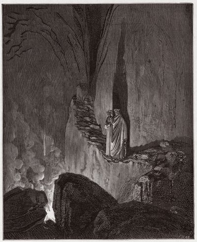 The Divine Comedy (La Divina Commedia, La Divine Comedie), Inferno, Canto 26: The flaming spirits of the Ulysses and Diomedes - av Dante Alighieri (1265-1321) - Illustration av Gustave Dore (1832-1883) av Gustave Dore