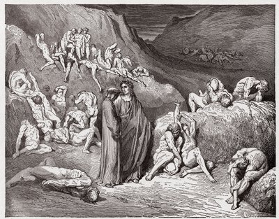 The Divine Comedy (La Divina Commedia, La Divine Comedie), Inferno, Canto 29: Förfalskarna och förfalskarna plågade av klåda - av Dante Alighieri (1265-1321) - Illustration av Gustave Dore (1832-1883) av Gustave Dore