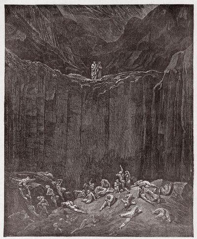 Den gudomliga komedin (La Divina Commedia, La Divine Comedie), Inferno, Canto 29: Förfalskarna plågades i dalen - av Dante Alighieri (1265-1321) - Illustration av Gustave Dore (1832-1883) av Gustave Dore