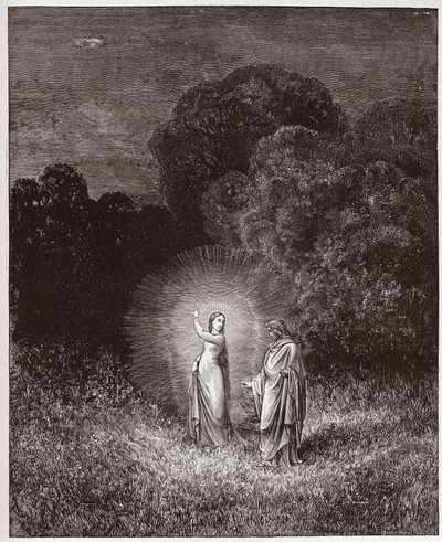 Den gudomliga komedin (La Divina Commedia, La Divine Comedie), Inferno, Canto 2: Beatrice och Vergilius - av Dante Alighieri (1265-1321) - Illustration av Gustave Dore (1832-1883) av Gustave Dore
