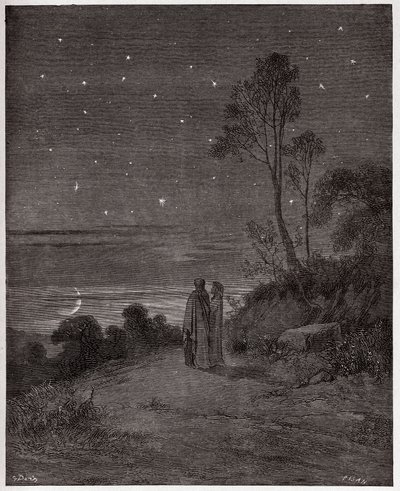 The Divine Comedy (La Divina Commedia, La Divine Comedie), Inferno, Canto 2: The darkening sky of the first night - av Dante Alighieri (1265-1321) - Illustration av Gustave Dore (1832-1883) av Gustave Dore