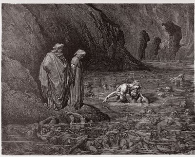 Den gudomliga komedin (La Divina Commedia, La Divine Comedie), Inferno, Canto 32: Ugolino gnager i huvudet av ärkebiskop Ruggieri - av Dante Alighieri (1265-1321) - Illustration av Gustave Dore (1832-1883) av Gustave Dore