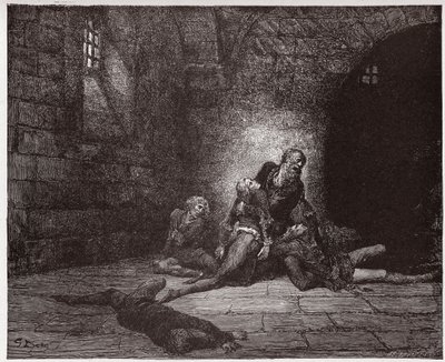 The Divine Comedy (La Divina Commedia, La Divine Comedie), Inferno, Canto 33: Gaddo dör framför sin fars ögon - av Dante Alighieri (1265-1321) - Illustration av Gustave Dore (1832-1883) av Gustave Dore
