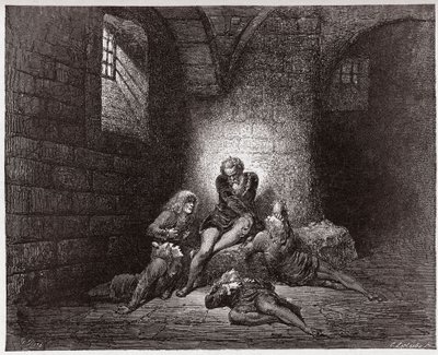 Den gudomliga komedin (La Divina Commedia, La Divine Comedie), Inferno, Canto 33: Ugolino och hans söner immurerade och svältande - av Dante Alighieri (1265-1321) - Illustration av Gustave Dore (1832-1883) av Gustave Dore
