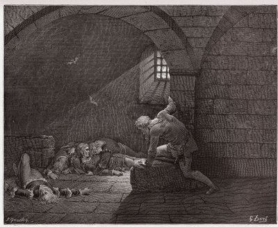 The Divine Comedy (La Divina Commedia, La Divine Comedie), Inferno, Canto 33: Ugolino i cellen med sina fyra döda söner - av Dante Alighieri (1265-1321) - Illustration av Gustave Dore (1832-1883) av Gustave Dore