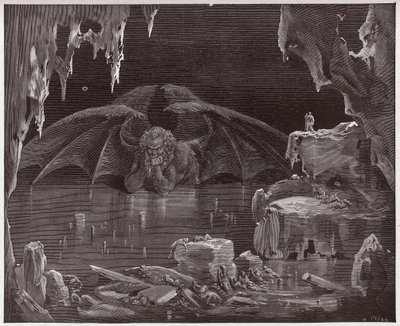 The Divine Comedy (La Divina Commedia, La Divine Comedie), Inferno, Canto 34: Lucifer, kung av helvetet, frusen i isen - av Dante Alighieri (1265-1321) - Illustration av Gustave Dore (1832-1883) av Gustave Dore