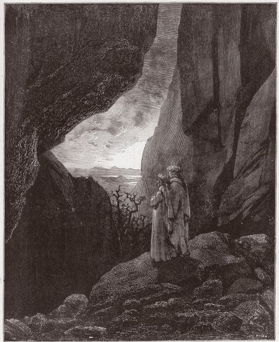 Den gudomliga komedin (La Divina Commedia, La Divine Comedie), Inferno, Canto 34: Vergilius och Dante stiger upp till den övre världen - av Dante Alighieri (1265-1321) - Illustration av Gustave Dore (1832-1883) av Gustave Dore