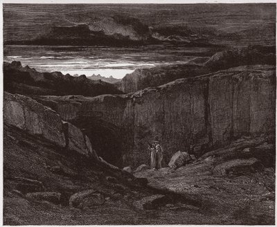 Den gudomliga komedin (La Divina Commedia, La Divine Comedie), Inferno, Canto 3: Vergilius och Dante vid helvetets portar - av Dante Alighieri (1265-1321) - Illustration av Gustave Dore (1832-1883) av Gustave Dore