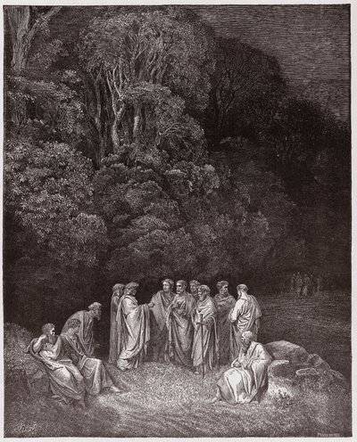 Den gudomliga komedin (La Divina Commedia, La Divine Comedie), Inferno, Canto 4: Homer, poeterna och hjältarna i Limbo - av Dante Alighieri (1265-1321) - Illustration av Gustave Dore (1832-1883) av Gustave Dore