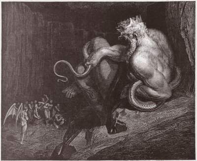 The Divine Comedy (La Divina Commedia, La Divine Comedie), Inferno, Canto 5: Minos dömer överträdelserna och skickar ut själarna - av Dante Alighieri (1265-1321) - Illustration av Gustave Dore (1832-1883) av Gustave Dore