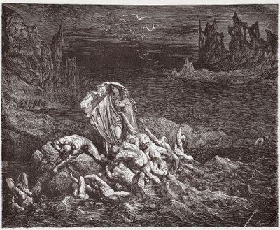 Den gudomliga komedin (La Divina Commedia, La Divine Comedie), Inferno, Canto 7: Vergilius visar Dante de vrednas själar i Styxen - av Dante Alighieri (1265-1321) - Illustration av Gustave Dore (1832-1883) av Gustave Dore