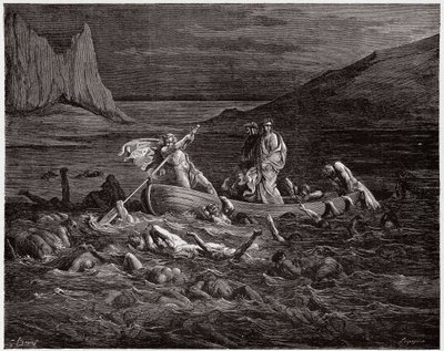 The Divine Comedy (La Divina Commedia, La Divine Comedie), Inferno, Canto 8: Phlegyas färjor Dante och Vergilius över Styx - av Dante Alighieri (1265-1321) - Illustration av Gustave Dore (1832-1883) av Gustave Dore