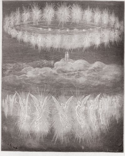 The Divine Comedy (La Divina Commedia, La Divine Comedie), Paradiso, Canto 12: The rings of glorified souls in the sun - av Dante Alighieri (1265-1321) - Illustration av Gustave Dore (1832-1883) av Gustave Dore