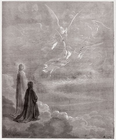 Den gudomliga komedin (La Divina Commedia, La Divine Comedie), Paradiso, Canto 18: Dante och Beatrice översatta till Jupiters sfär - av Dante Alighieri (1265-1321) - Illustration av Gustave Dore (1832-1883) av Gustave Dore