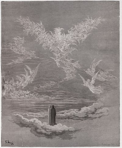 The Divine Comedy (La Divina Commedia, La Divine Comedie), Paradiso, Canto 19: De välsignade själarna bildar en örn på himlen - av Dante Alighieri (1265-1321) - Illustration av Gustave Dore (1832-1883) av Gustave Dore