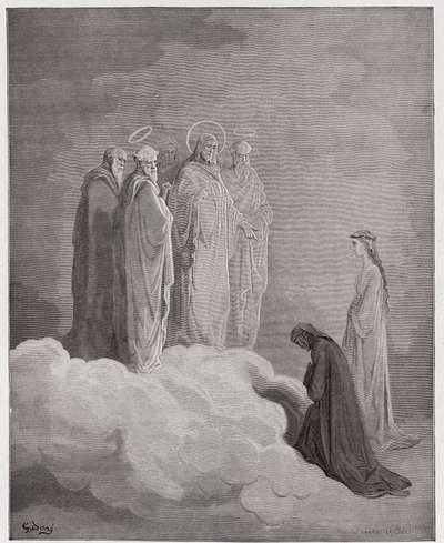The Divine Comedy (La Divina Commedia, La Divine Comedie), Paradiso, Canto 26: St. John granskar Dante angående kärlek - av Dante Alighieri (1265-1321) - Illustration av Gustave Dore (1832-1883) av Gustave Dore