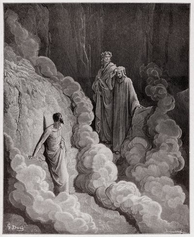 The Divine Comedy (La Divina Commedia, La Divine Comedie), Purgatorio, Canto 16: Dante talar till Marco Lombardos själ - av Dante Alighieri (1265-1321) - Illustration av Gustave Dore (1832-1883) av Gustave Dore