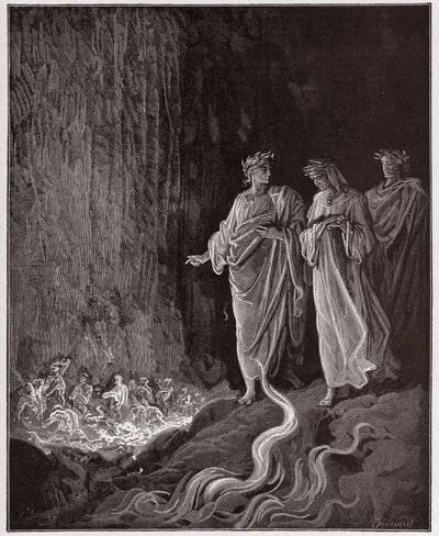 Den gudomliga komedin (La Divina Commedia, La Divine Comedie), Purgatorio, Canto 25: Poeterna i den sjunde cirkeln - av Dante Alighieri (1265-1321) - Illustration av Gustave Dore (1832-1883) av Gustave Dore