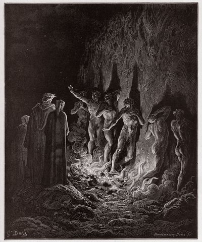 The Divine Comedy (La Divina Commedia, La Divine Comedie), Purgatorio, Canto 25: Den lustfyllda passera genom elden i den sjunde cirkeln - av Dante Alighieri (1265-1321) - Illustration av Gustave Dore (1832-1883) av Gustave Dore