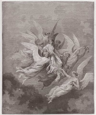 Den gudomliga komedin (La Divina Commedia, La Divine Comedie), Purgatorio, Canto 30: Beatrice bland änglarna - av Dante Alighieri (1265-1321) - Illustration av Gustave Dore (1832-1883) av Gustave Dore