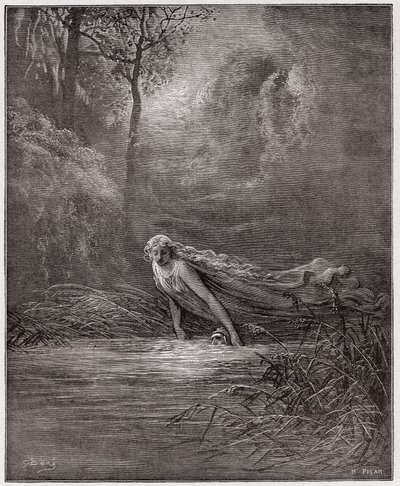 The Divine Comedy (La Divina Commedia, La Divine Comedie), Purgatorio, Canto 31: Dante nedsänkt i floden Lethe - av Dante Alighieri (1265-1321) - Illustration av Gustave Dore (1832-1883) av Gustave Dore