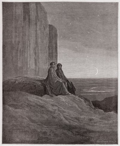 The Divine Comedy (La Divina Commedia, La Divine Comedie), Purgatorio, Canto 9: Twilight - av Dante Alighieri (1265-1321) - Illustration av Gustave Dore (1832-1883) av Gustave Dore