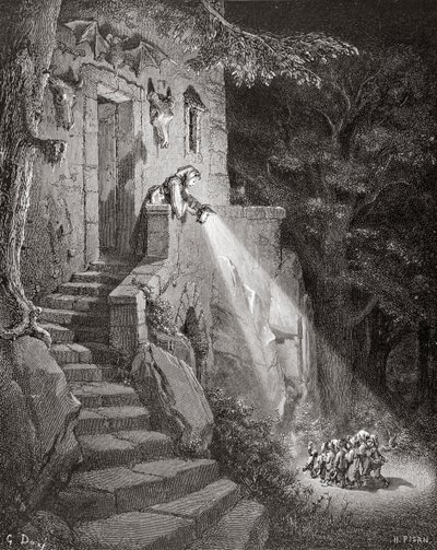 The Dwelling of the Ogre, graverad av Heliodore Joseph Pisan (1822-90) c.1868 av Gustave Dore