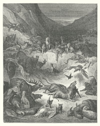 La Fontaines fabler: Djuren som är sjuka i pest (gravyr) av Gustave Dore