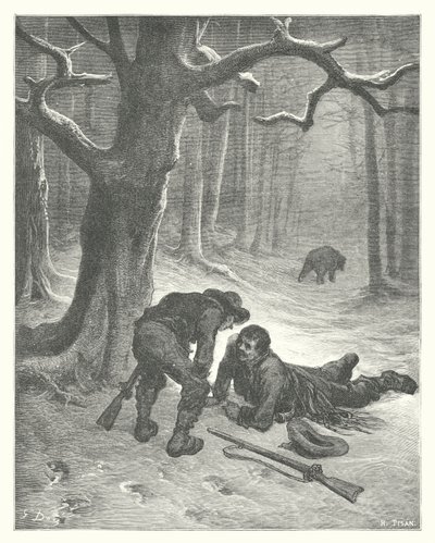 La Fontaines fabler: Björnen och de två vännerna (gravyr) av Gustave Dore
