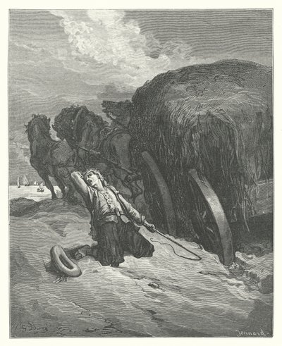 La Fontaines fabler: Carter som fastnat i leran (gravyr) av Gustave Dore