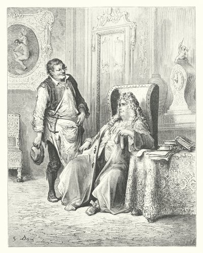 La Fontaines fabler: Skomakaren och bankiren (gravyr) av Gustave Dore