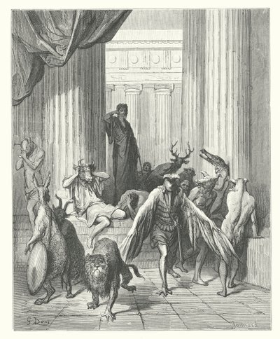 La Fontaines fabler: Ulysses följeslagare (gravyr) av Gustave Dore