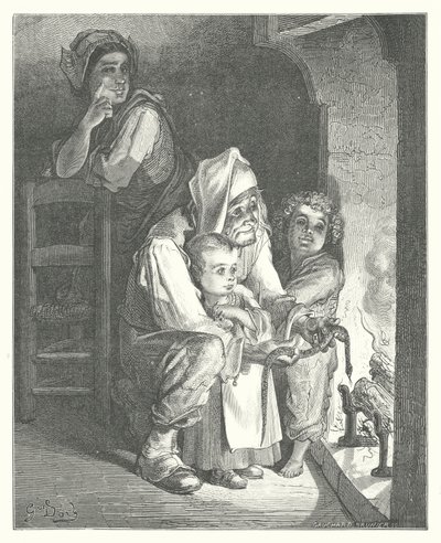 La Fontaines fabler: Landsmannen och ormen (gravyr) av Gustave Dore