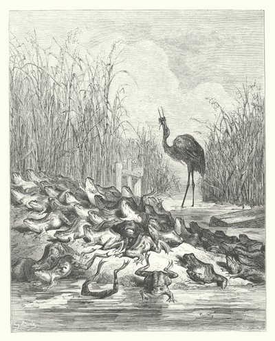 La Fontaines fabler: Grodorna som bad om en kung (gravyr) av Gustave Dore